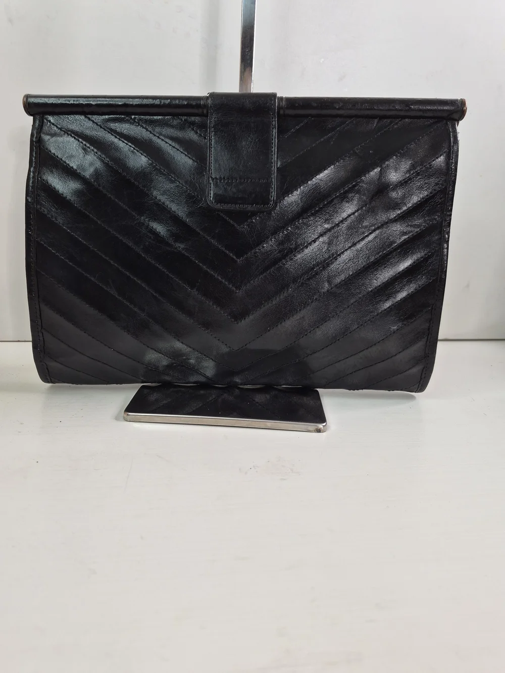 Yves Saint Laurent Black Chevron Leather Clutch - Picture 5 of 11